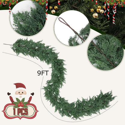 Merry Homegoods™ 9 FT Artificial Cedar Garlands, Real Touch Winter Cedar Pine Garland